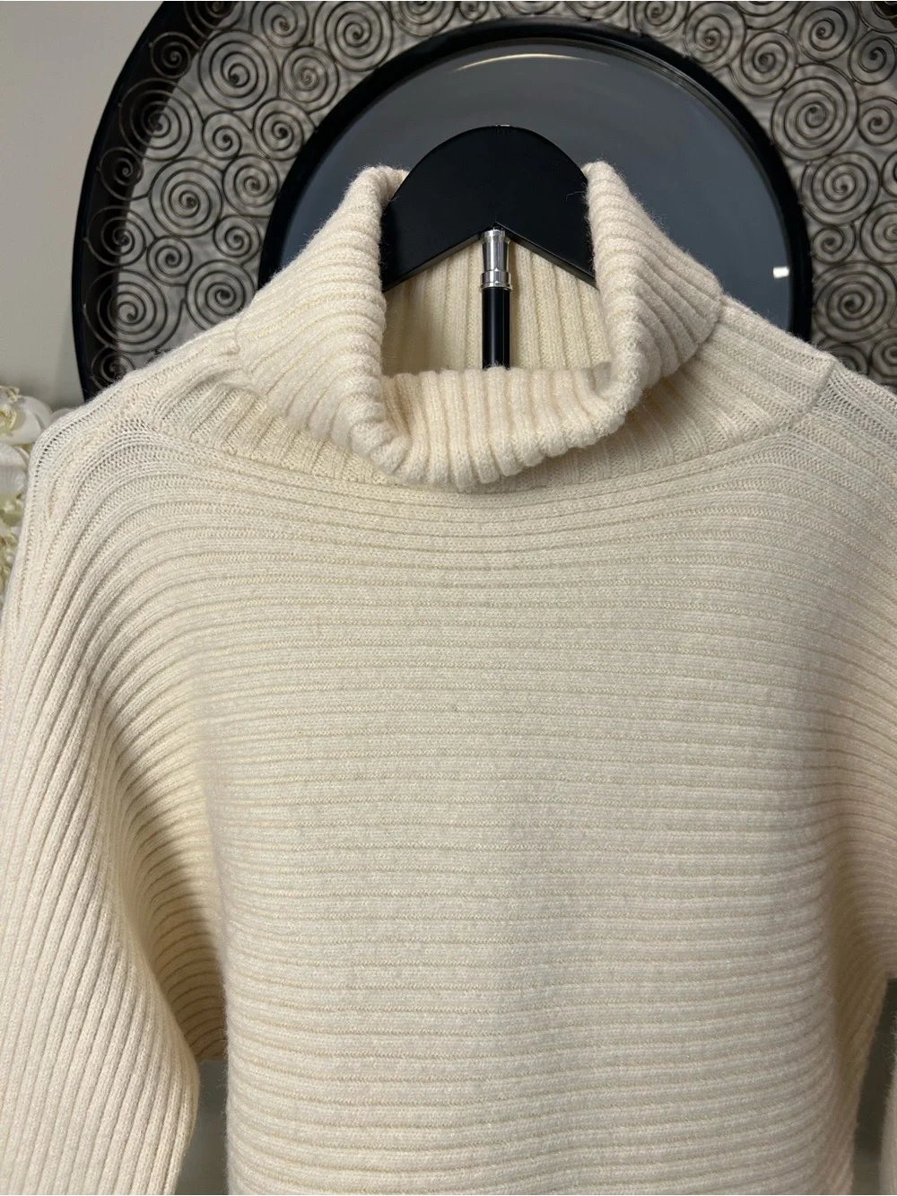 fab'rik Cream Ribbed Turtleneck Sweater